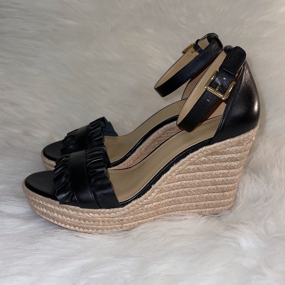 Michael Kors black woven wedges